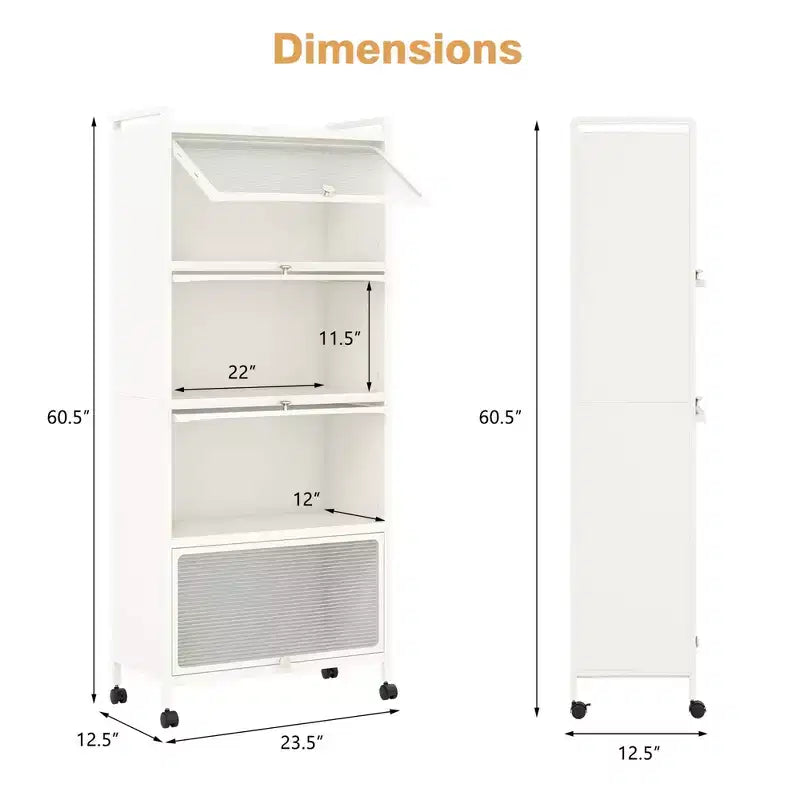 Costway 5-Tier Kitchen Bakers Rack Storage Cabinet Mobile Microwave Stand Flip-up Doors White/Black/Grey/Green