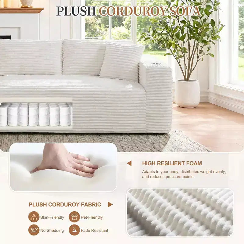 Celebalcony 103 Boneless Modular Sectional Sofa, L-Shaped Chaise with 2 Cup Holders, Plush Corduroy Cloud Couches for Living Room, No Assembly
