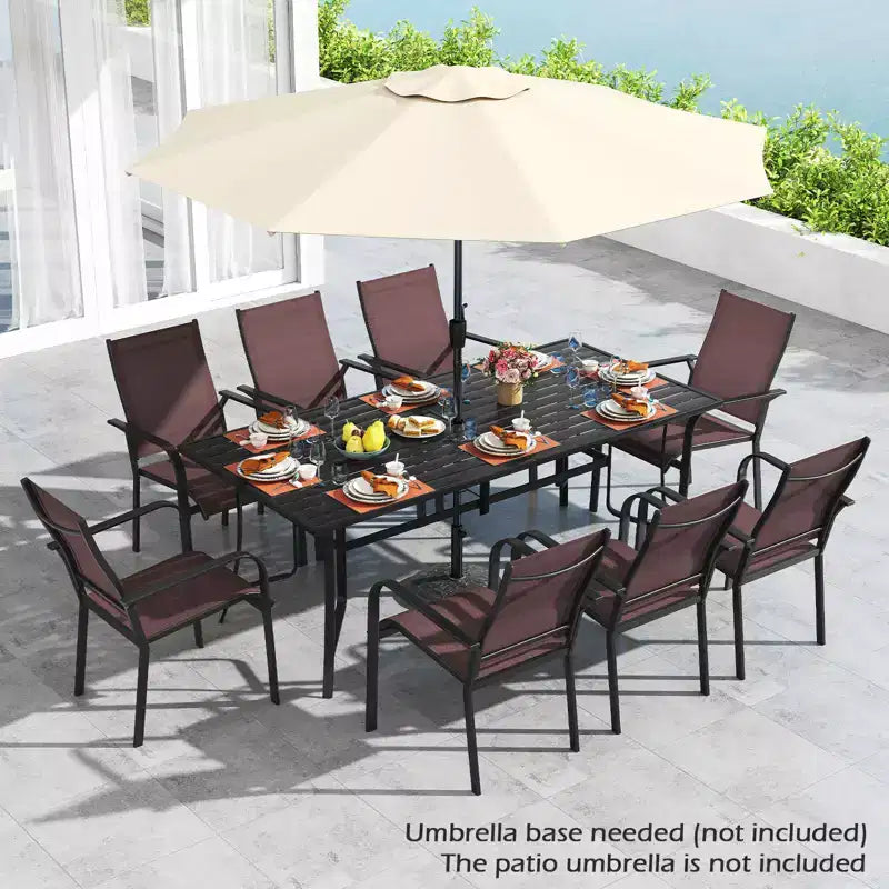 Gymax 9PCS Patio Dining Set Rectangular Table & Stackable Chairs w/Umbrella Hole
