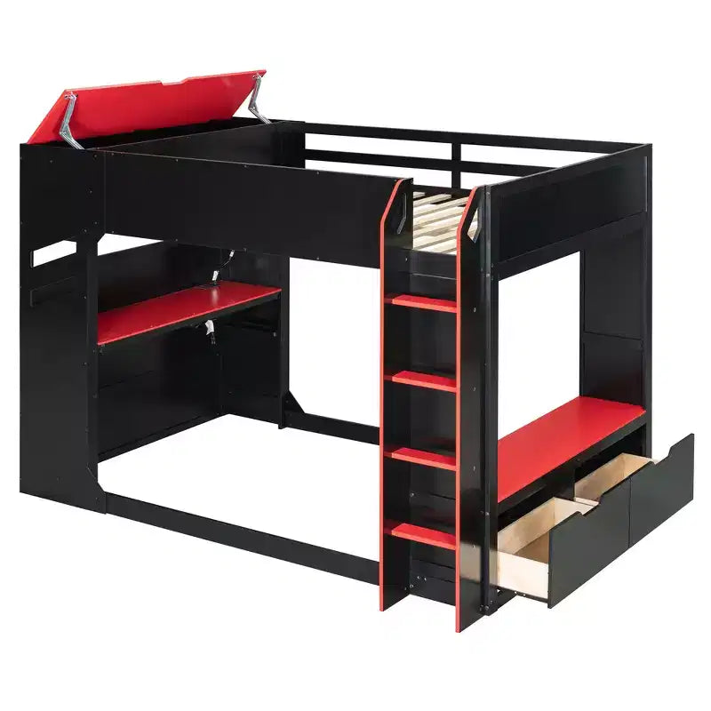 Loft Bed with Height-Adjustable Desk, RGB Lights and Storage, Full Size Space-Saving Bed for Teens & Adults