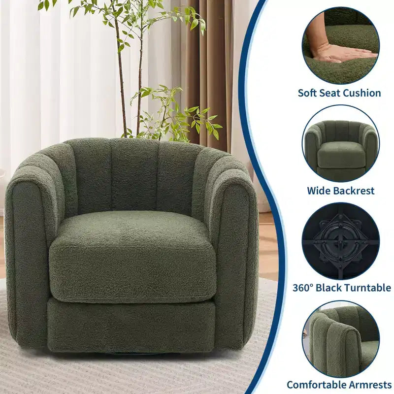 Modern 360 Swivel Barrel Accent Chair Set of 2  Soft-like Stuffed Fabric Upholstered  Green