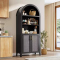 Acekool Arched Pantry Cabinet with Rattan Doors, 5-Tier Farmhouse Storage Cabinet for Kitchen Dining Living Room