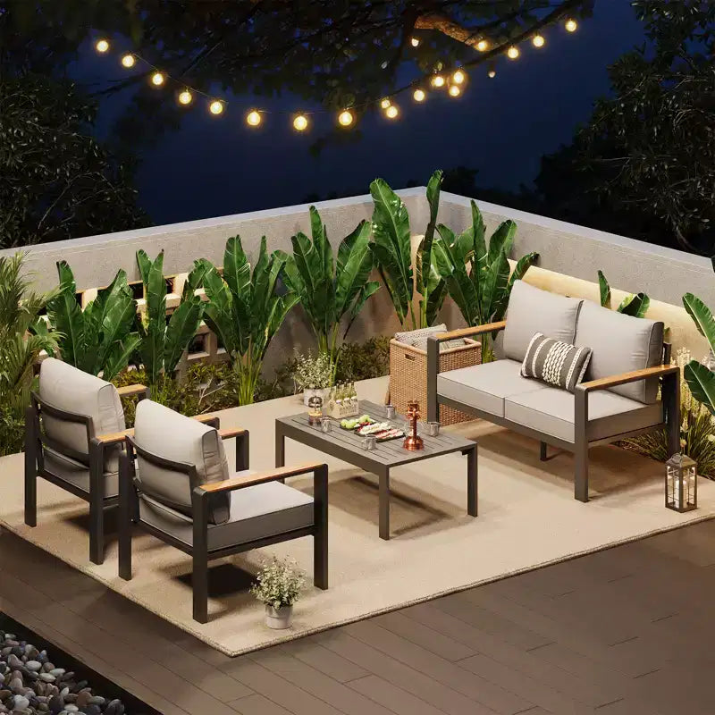 Aluminum Patio Furniture Set, Outdoor Sectional Sofa with 5 Thick Cushions, 4 Armrests & Coffee Table for Garden, Deck, Backyard