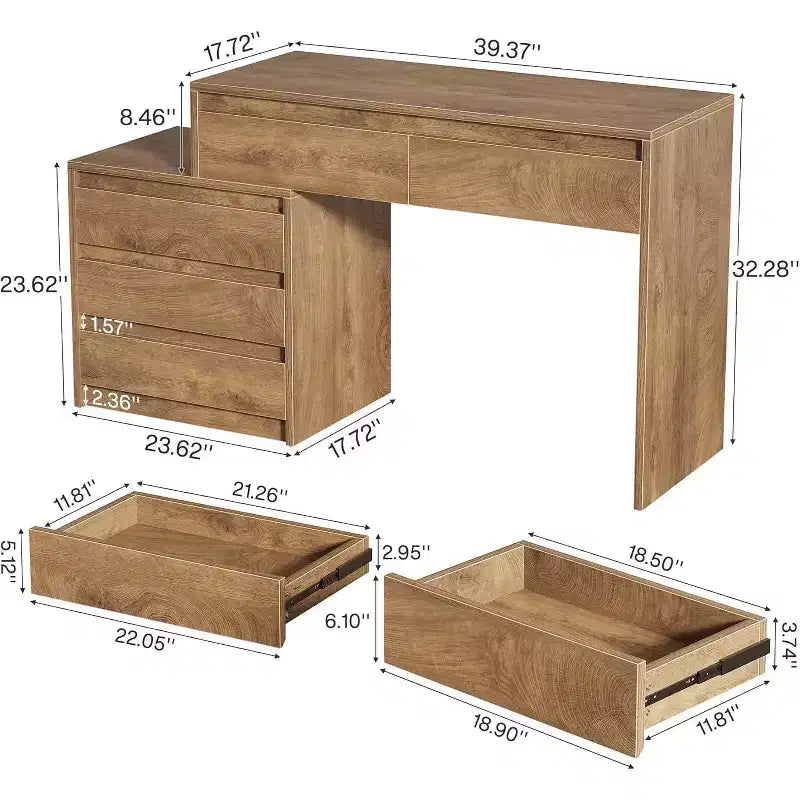 Lantine Computer Desk with 5 Drawers, Wood Executive Desk with File Cabinet and Printer Stand for Home Office, Small Spaces
