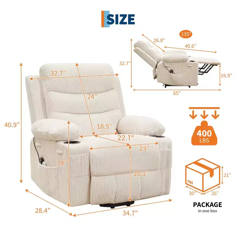Lift Recliner Chair with Massage & Heat, Oversized Power Recliners, Home Theater Seat with 2 Cup Holders Side, Glider Reclining Single Sofa Chair