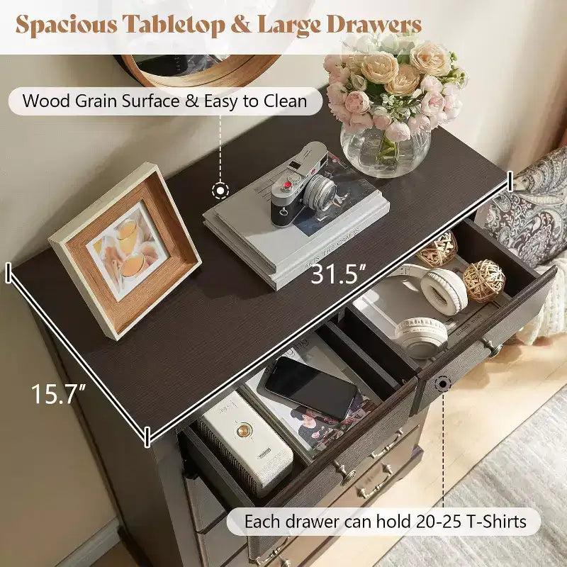 AMERLIFE Drawer Dresser, Farmhouse Chest of Drawers with Vintage Metal Handle