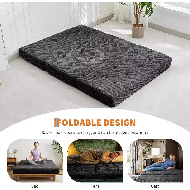 39x75 Tri-Fold Memory Foam Sofa Bed  6 Tufted Mattress