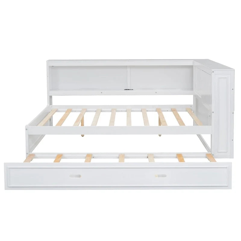 Lit de repos double avec étagères, chargement USB, lumières LED et lit gigogne simple