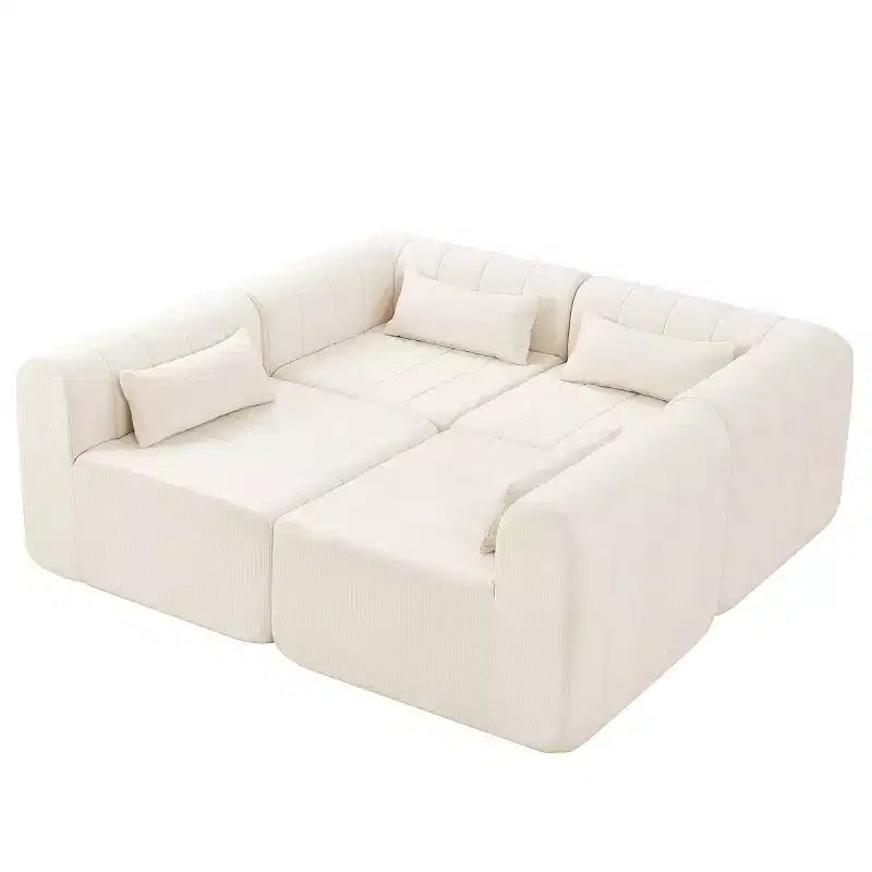 145.5 Modern Convertible Sectional Sofa, Upholstered 4-Seater Sectional Sofa with Compressed Sponge, Living Room L-Shaped Sofa-Panipeachy