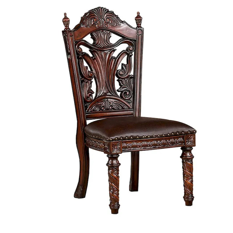 Chaise de salle à manger sculptée Iga de 22 pouces, lot de 2, assise en similicuir, garniture cloutée