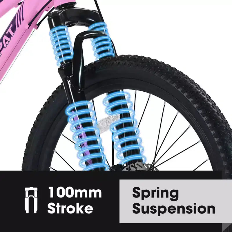 Okak 24/26IN Mountain Bike with 21 Speeds and Dual Disc Brakes, Kids Bike with 100mm Front Suspension, Dirt Bike for Teenagers and Women