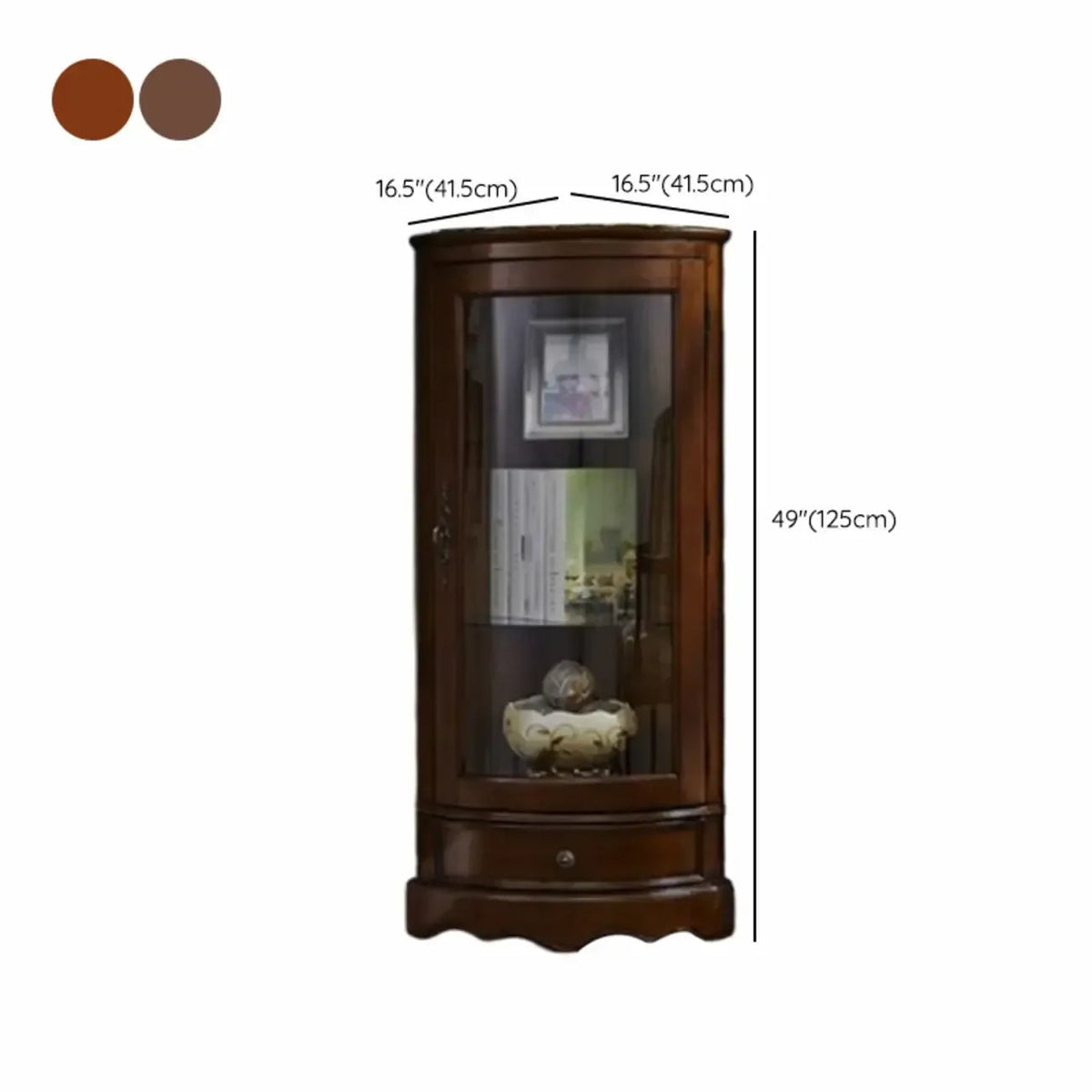 Classic Brown Rubberwood Corner Cabinet with Glass Door