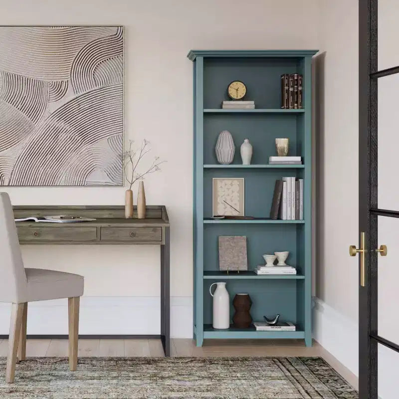 70 Five-Shelf Solid Wood Bookcase - Lacquered Pine, 4 Adjustable Shelves