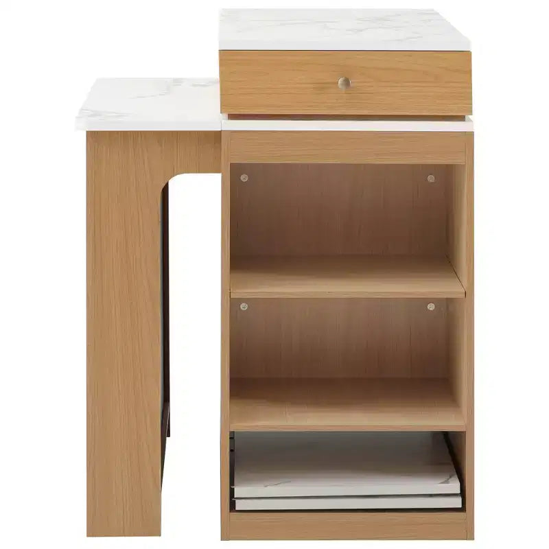 59.5 Kitchen Island with Extendable Dining Table, Double-Sided Storage & Power Outlet, Natural