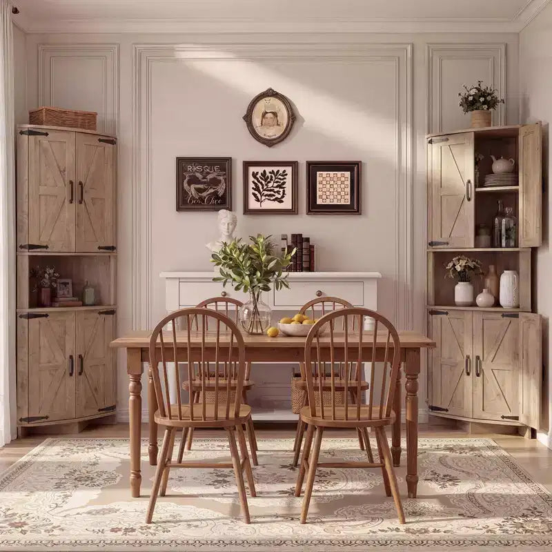 64.8 Tall Corner Cabinet with Doors, Brown Farmhouse Corner Storage Cabinet, Freestanding Corner Pantry Cabinet with Adjustable Shelves