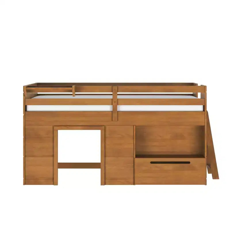 Max & Lily Modern Farmhouse Low Loft Bed with Storage Drawer, Solid Wood Bed for Kids